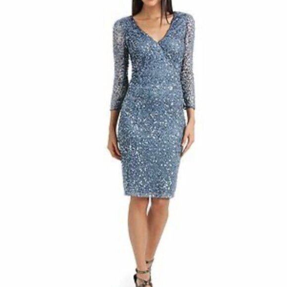 JS Collections Blue Sequin Long Sleeve Dress, Mother of the Bride, Groom, 14 - Picture 1 of 10